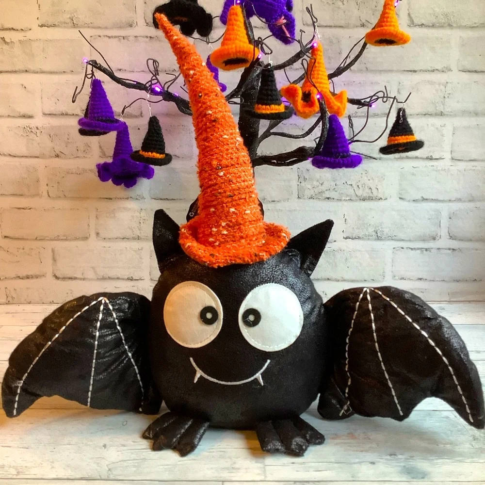 16” Plush Halloween Bat With Witch Hat Decor